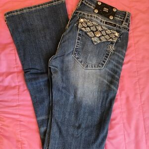 Miss Me Blue Boot Cut Jeans with Embellished Pockets